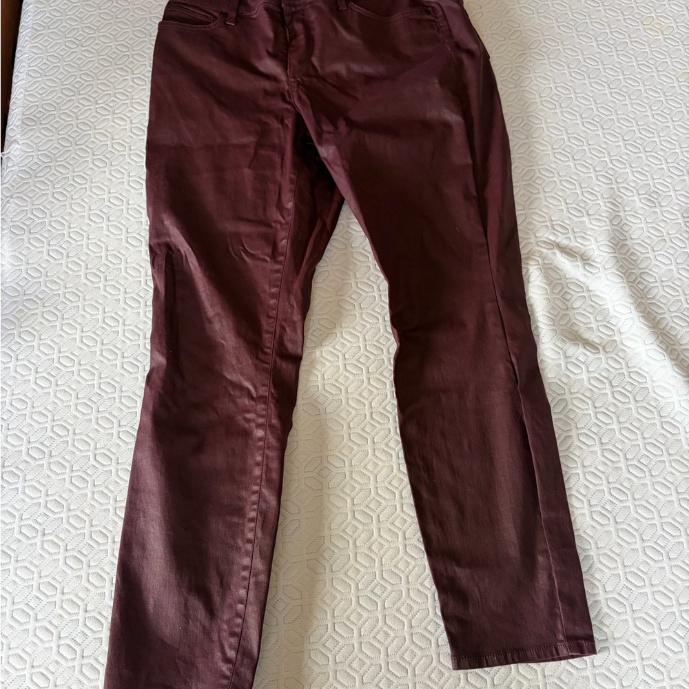 NYDJ Deep Red Coated Denim Skinny Leggings